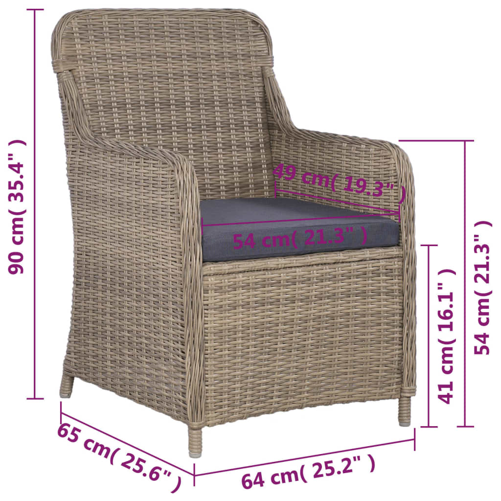 3-tlg. Bistro-Set mit Kissen Poly Rattan Braun