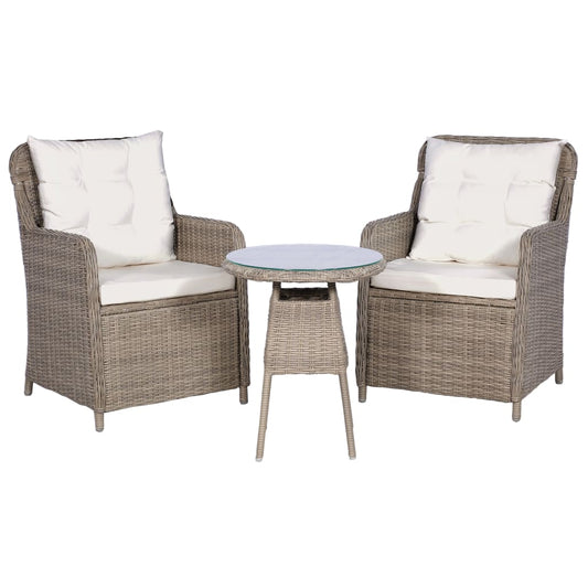 3-tlg. Bistro-Set mit Auflagen und Kissen Poly Rattan Braun Medium 