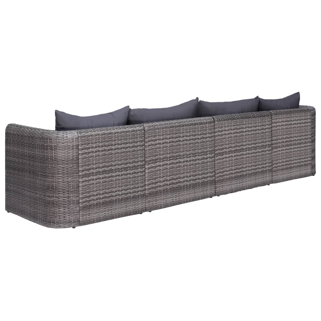 4-tlg. Garten-Sofagarnitur mit Kissen Grau Poly Rattan