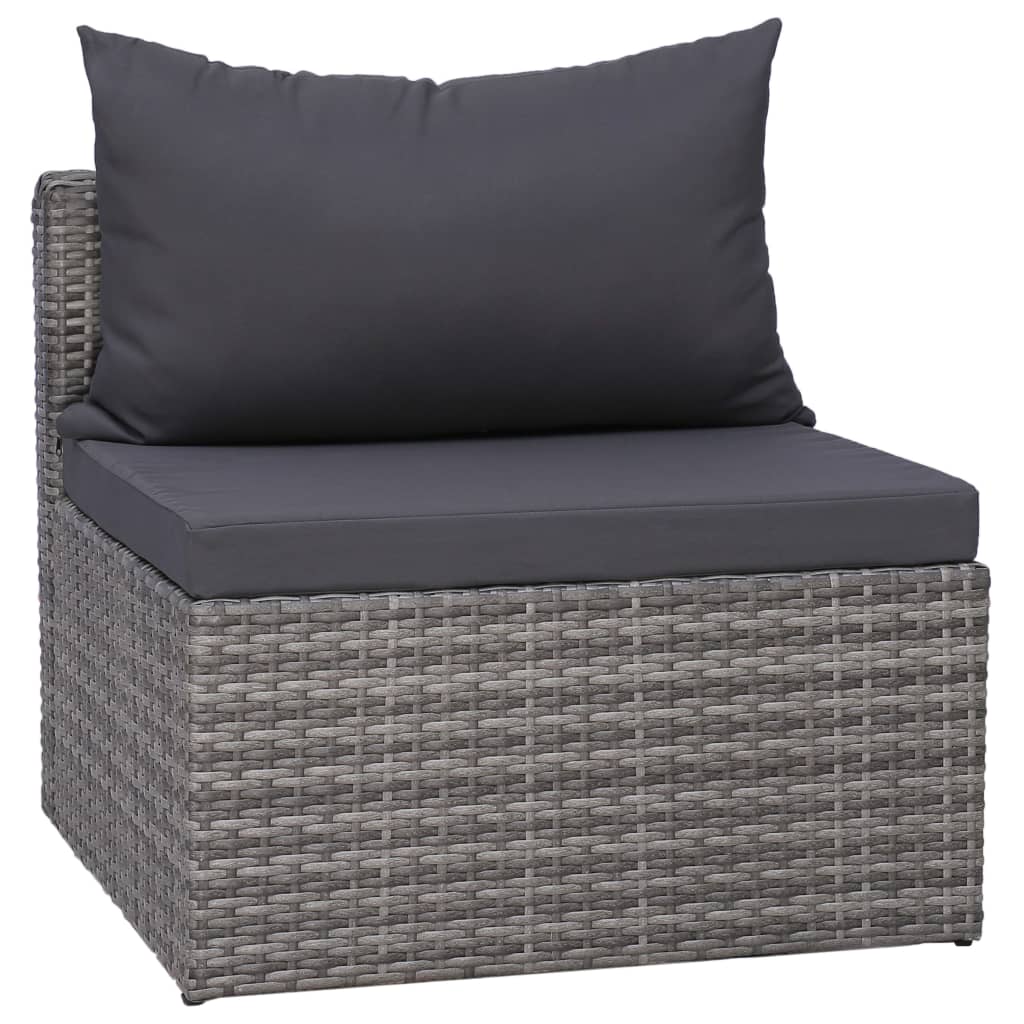 4-tlg. Garten-Sofagarnitur mit Kissen Grau Poly Rattan