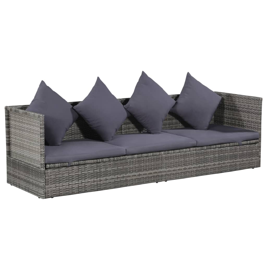 Garten-Sofabett 200x60 cm Poly Rattan Grau