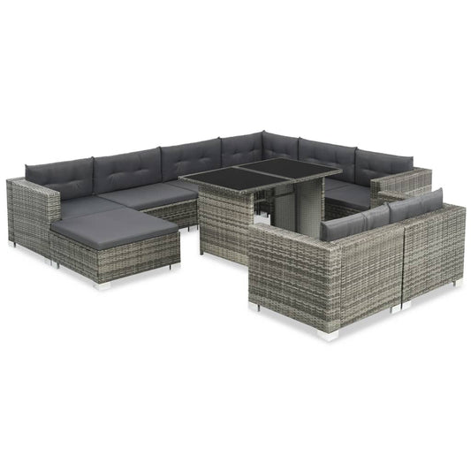 10-tlg. Garten-Lounge-Set mit Auflagen Poly Rattan Grau