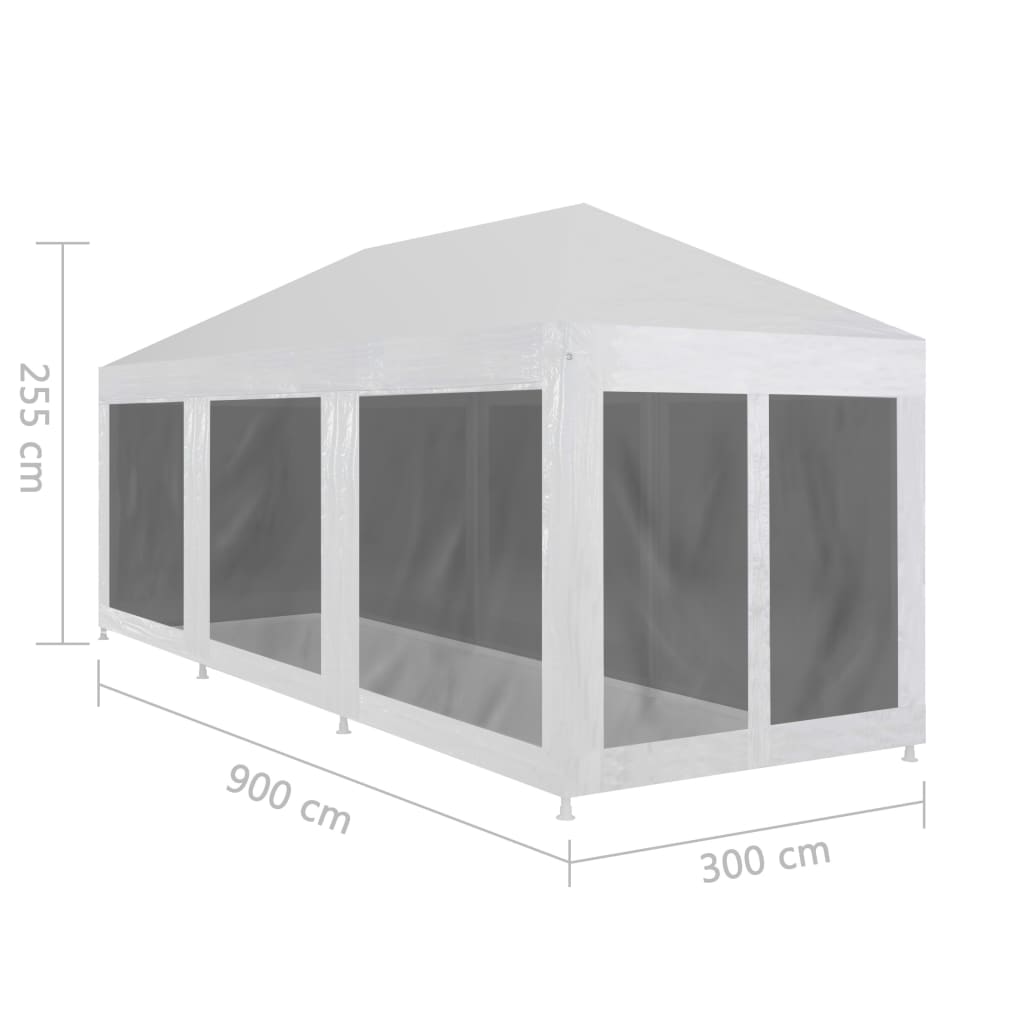 Tente de fête avec 8 parois latérales grillagées 9 x 3 m