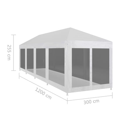 Tente de fête avec 10 parois latérales grillagées 12 x 3 m