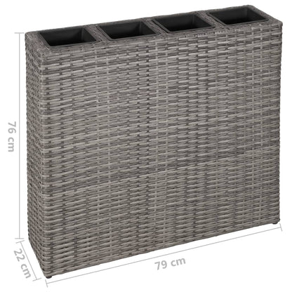 Garten-Hochbeet mit 4 Töpfen Poly Rattan Grau