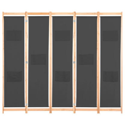 5-teiliger Raumteiler Grau 200 x 170 x 4 cm Stoff