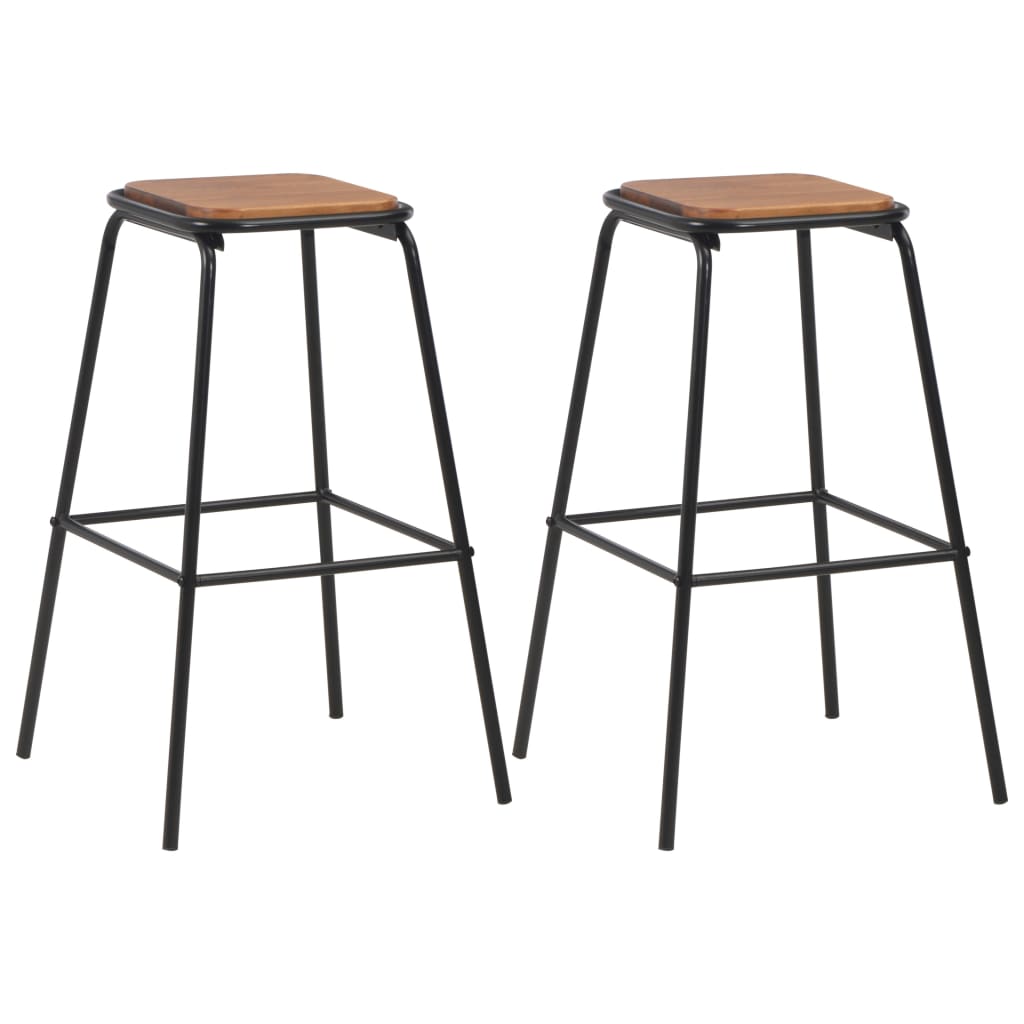 Tabourets de bar 2 pcs. Bois de pin massif noir et acier