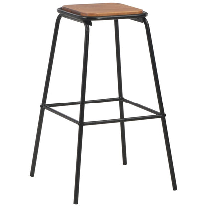 Tabourets de bar 2 pcs. Bois de pin massif noir et acier