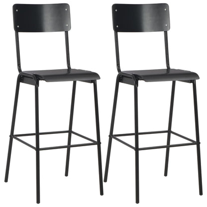 Tabourets de bar 2 pcs Noir Contreplaqué Massif Acier