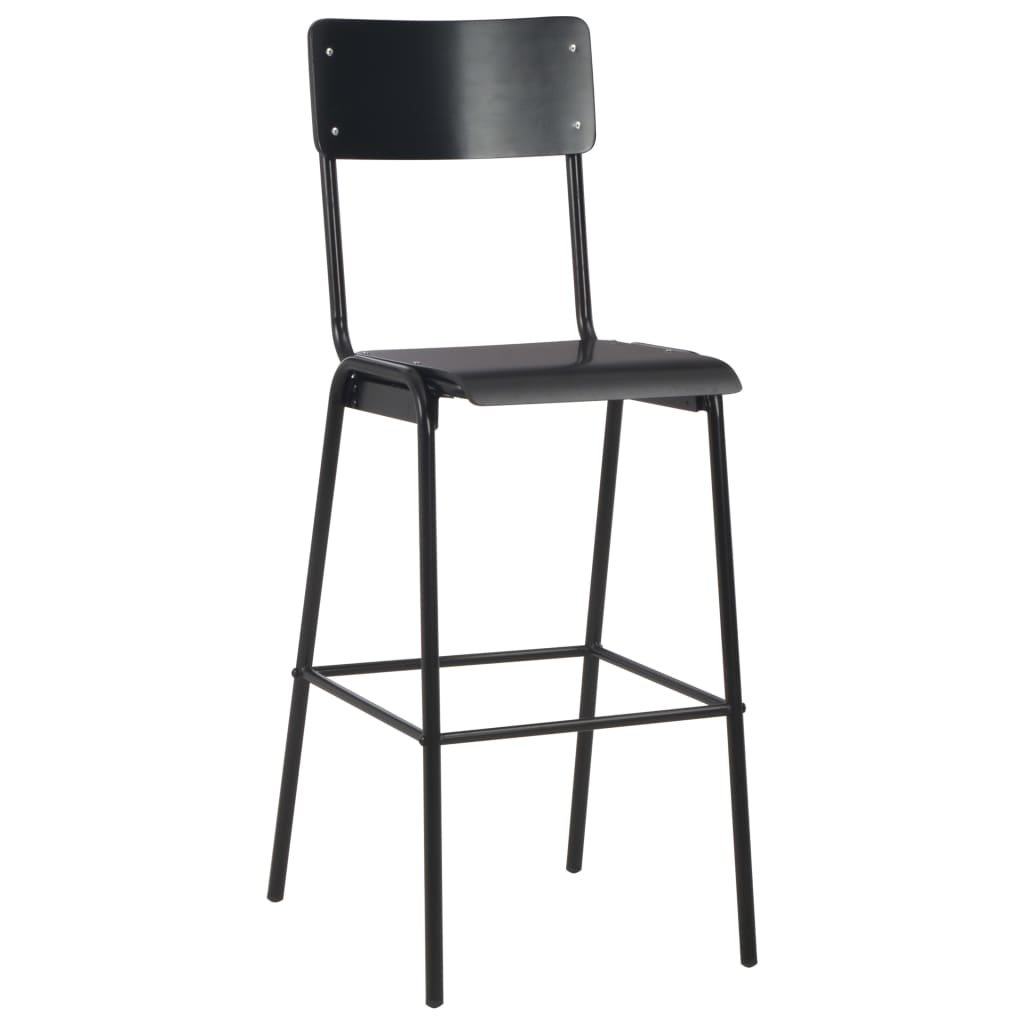 Tabourets de bar 2 pcs Noir Contreplaqué Massif Acier