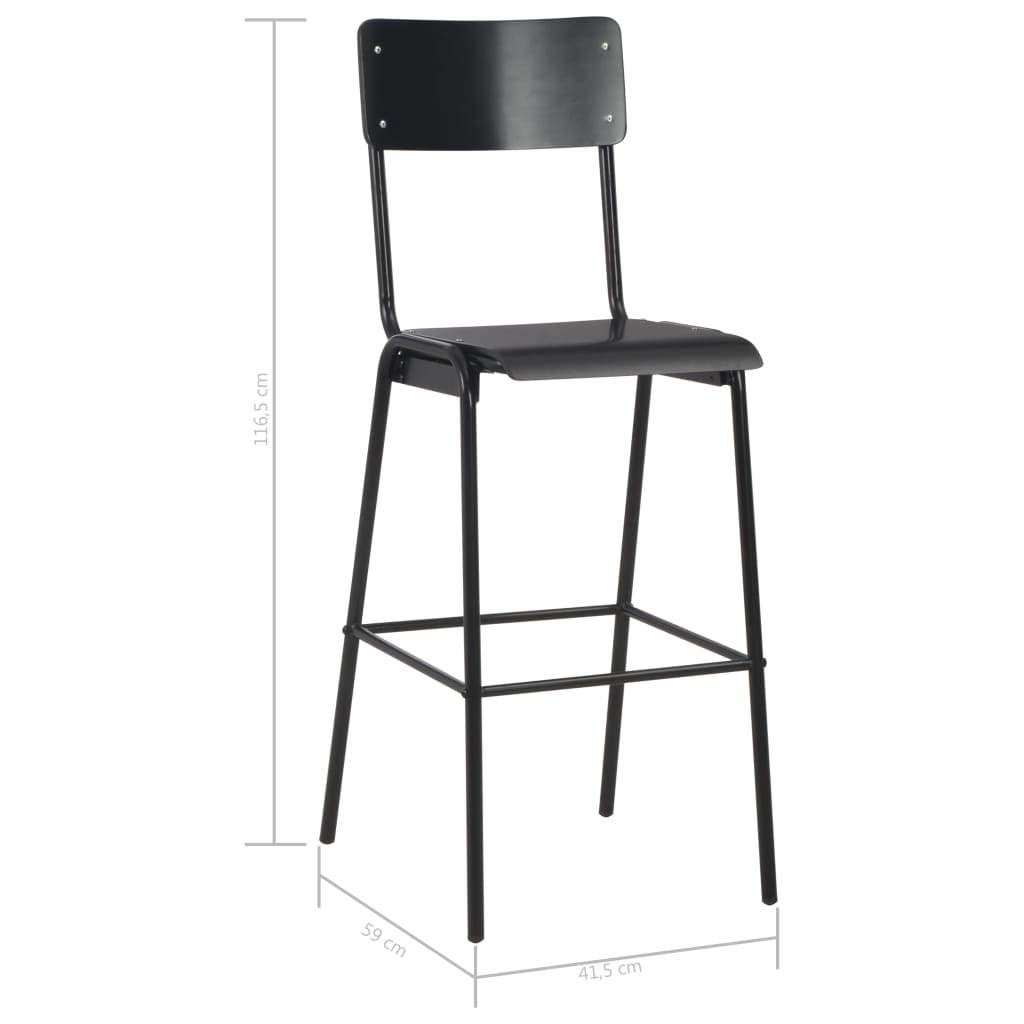 Tabourets de bar 2 pcs Noir Contreplaqué Massif Acier