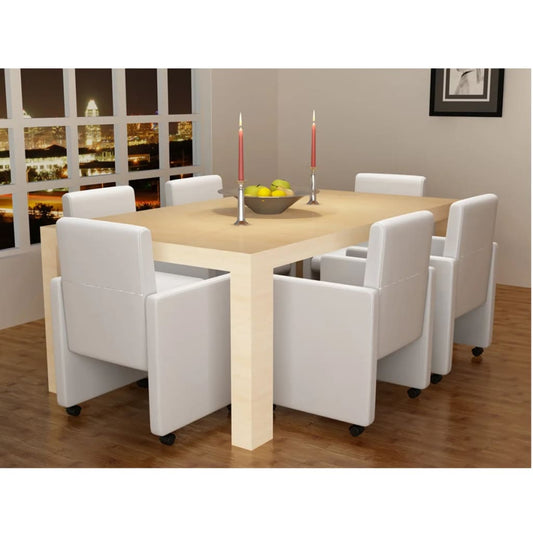 Sillas de comedor 6 uds. Polipiel blanca.