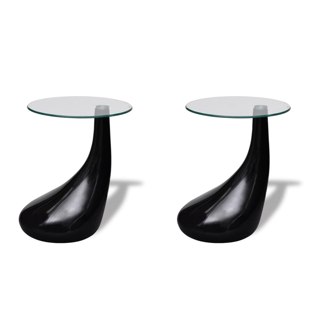 Tables d'appoint avec plateau rond en verre 2 pièces Noir brillant.