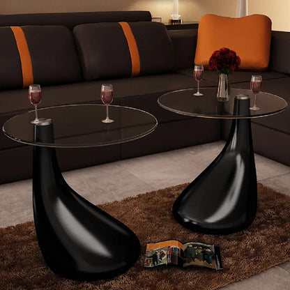 Tables d'appoint avec plateau rond en verre 2 pièces Noir brillant.