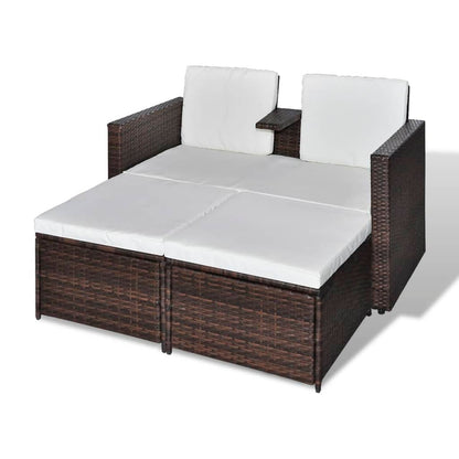 4-tlg. Garten-Lounge-Set mit Kissen Poly Rattan Braun