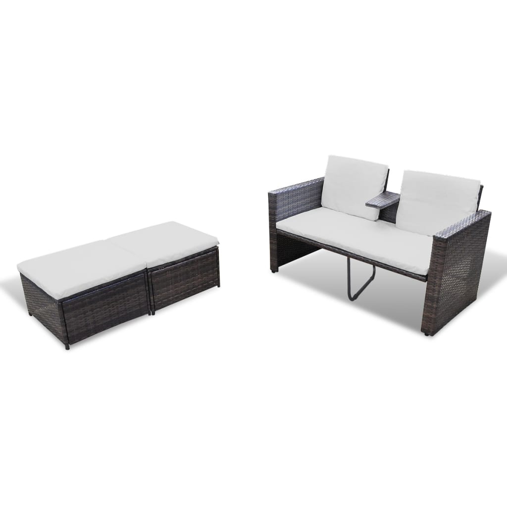 4-tlg. Garten-Lounge-Set mit Kissen Poly Rattan Braun