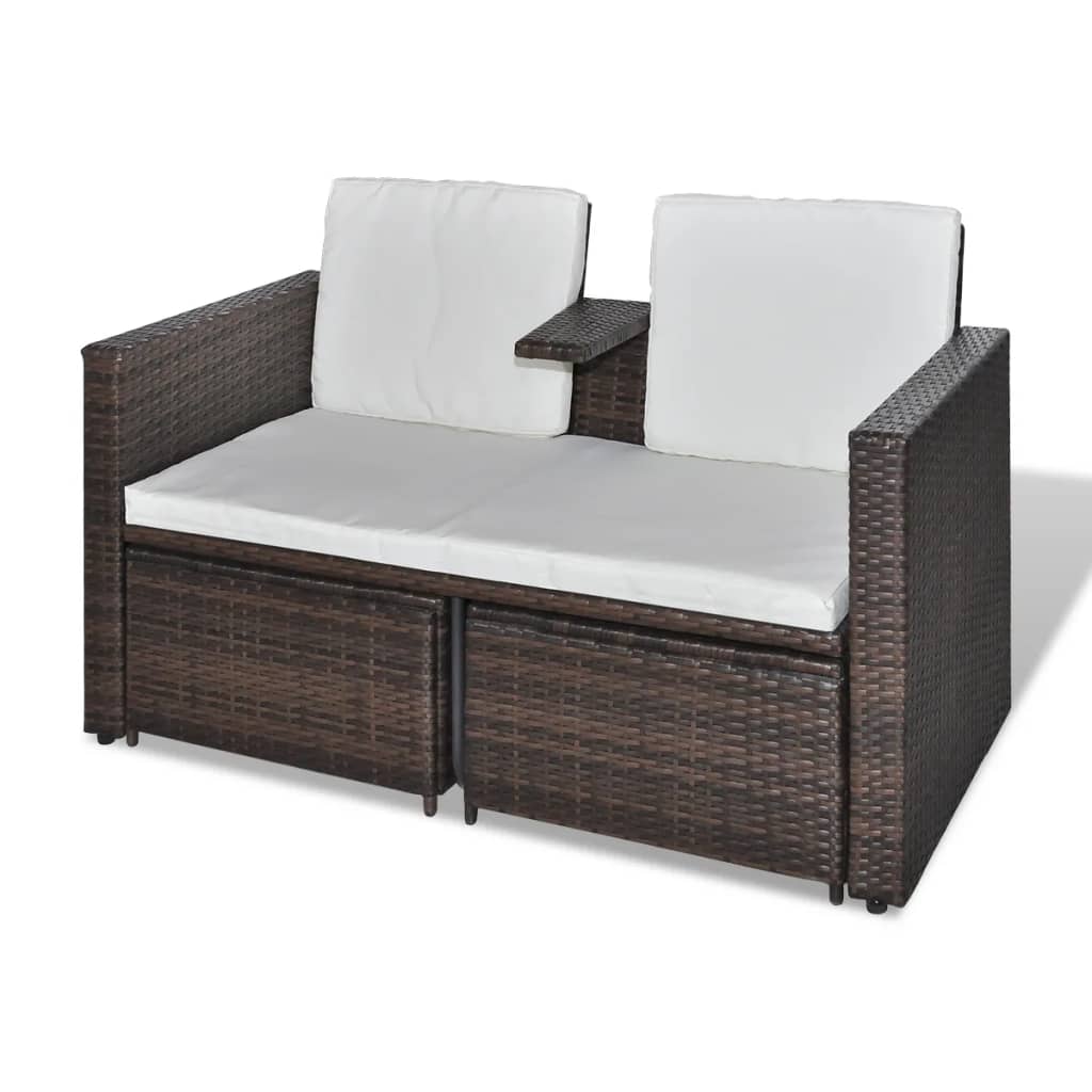 4-tlg. Garten-Lounge-Set mit Kissen Poly Rattan Braun