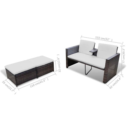 4-tlg. Garten-Lounge-Set mit Kissen Poly Rattan Braun