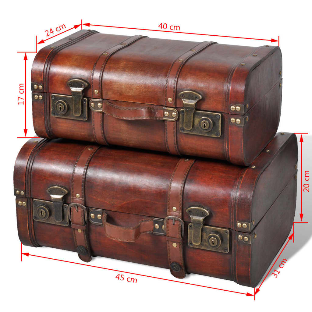 Valise décorative en bois 2 pcs. Style rétro marron