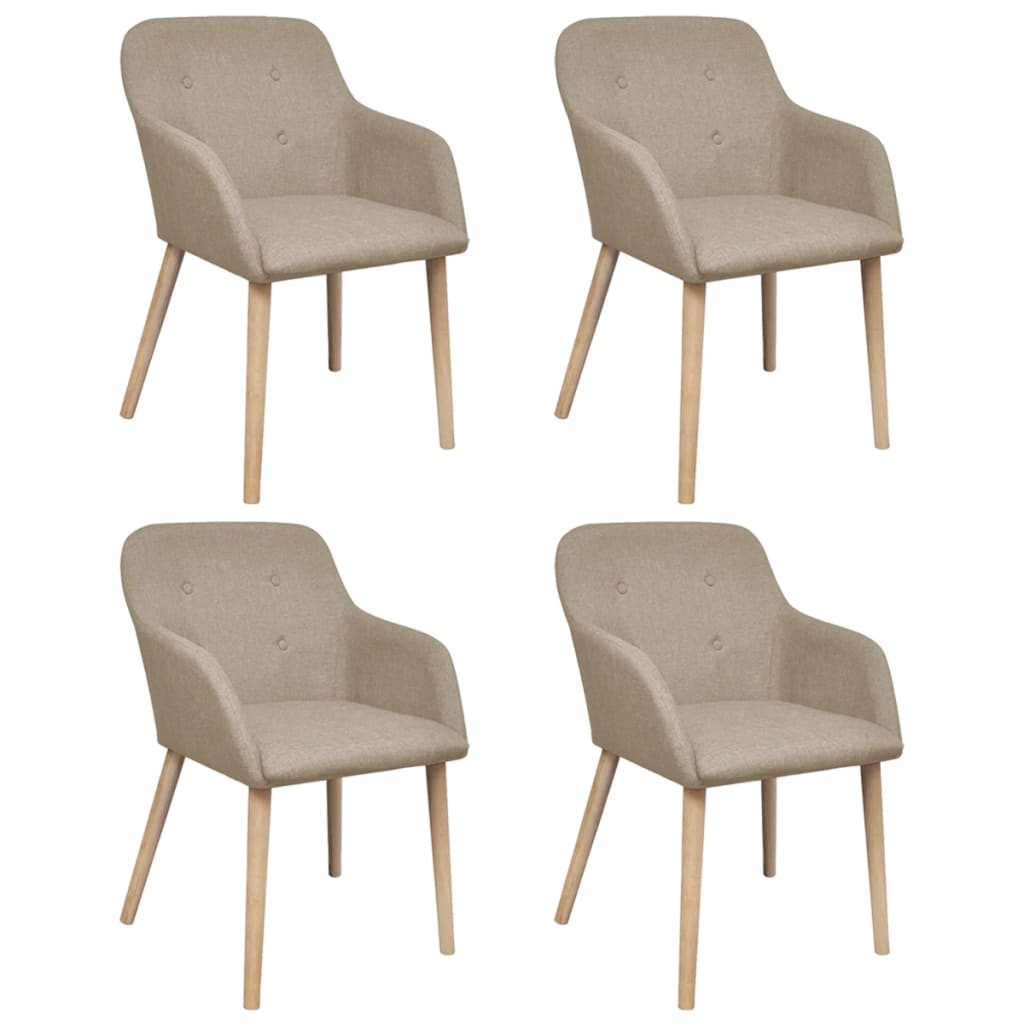 Sillas de comedor 4 piezas Tela beige y madera maciza de roble.