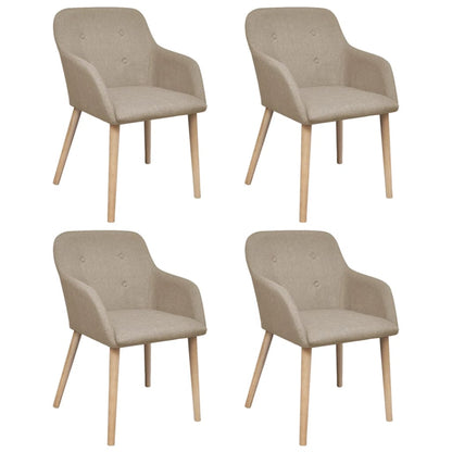 Sillas de comedor 4 piezas Tela beige y madera maciza de roble.