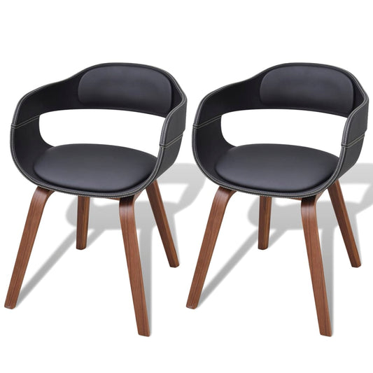 Sillas de comedor 2 uds. Madera curvada negra y polipiel.