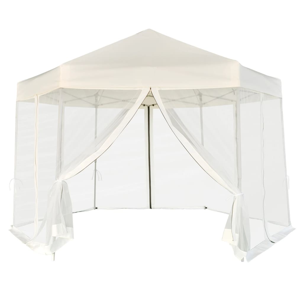 Tente pop-up hexagonale avec 6 parois latérales blanc crème 3,6x3,1 m