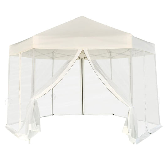 Tente pop-up hexagonale avec 6 parois latérales blanc crème 3,6x3,1 m