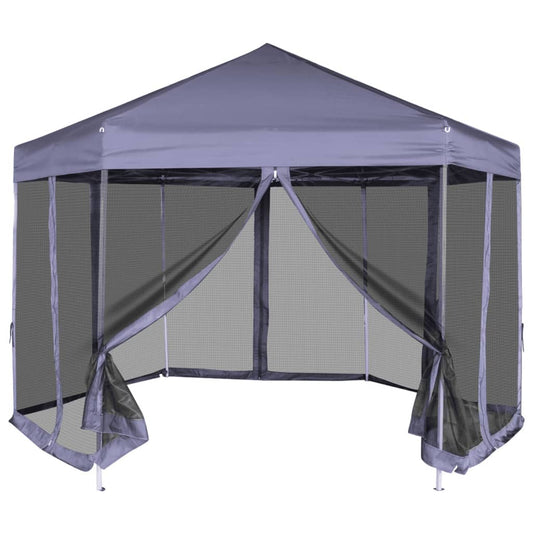 Tente pop-up hexagonale avec 6 parois latérales bleu foncé 3,6x3,1 m