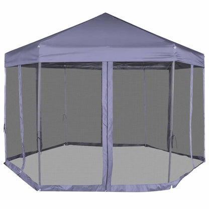 Tente pop-up hexagonale avec 6 parois latérales bleu foncé 3,6x3,1 m