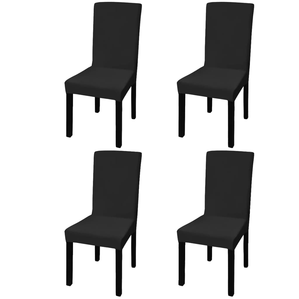 Housses de chaise extensibles droites 4 pièces noires