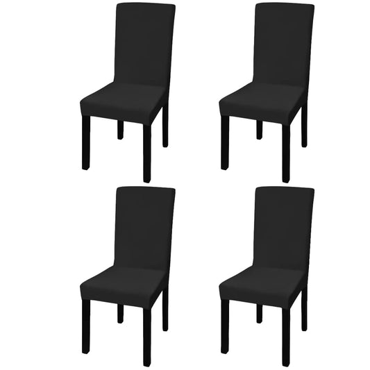 Housses de chaise extensibles droites 4 pièces noires