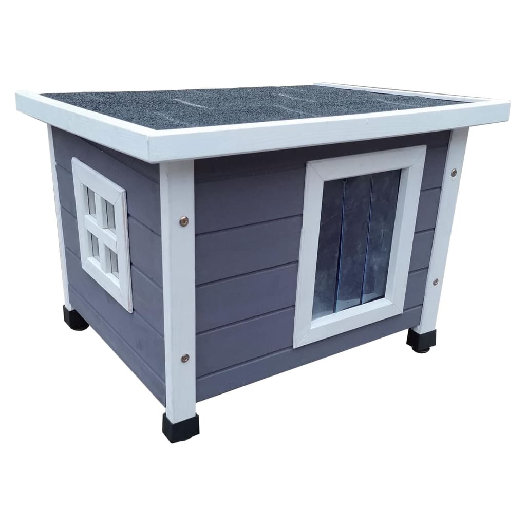 @Pet Outdoor Niche pour chat XL 68,5x54x51,5 cm Bois Gris et Blanc