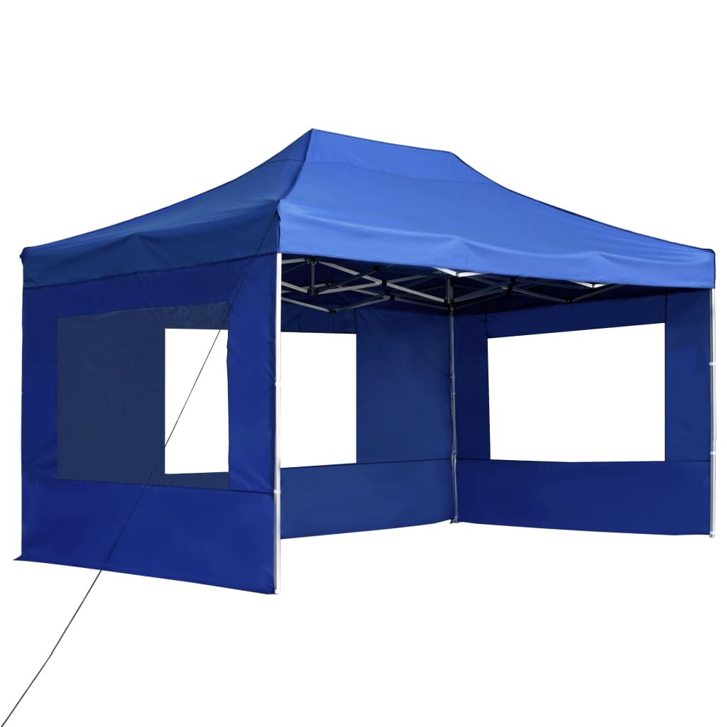 Profi-Partyzelt Faltbar mit Wänden Aluminium 4,5x3 m Blau