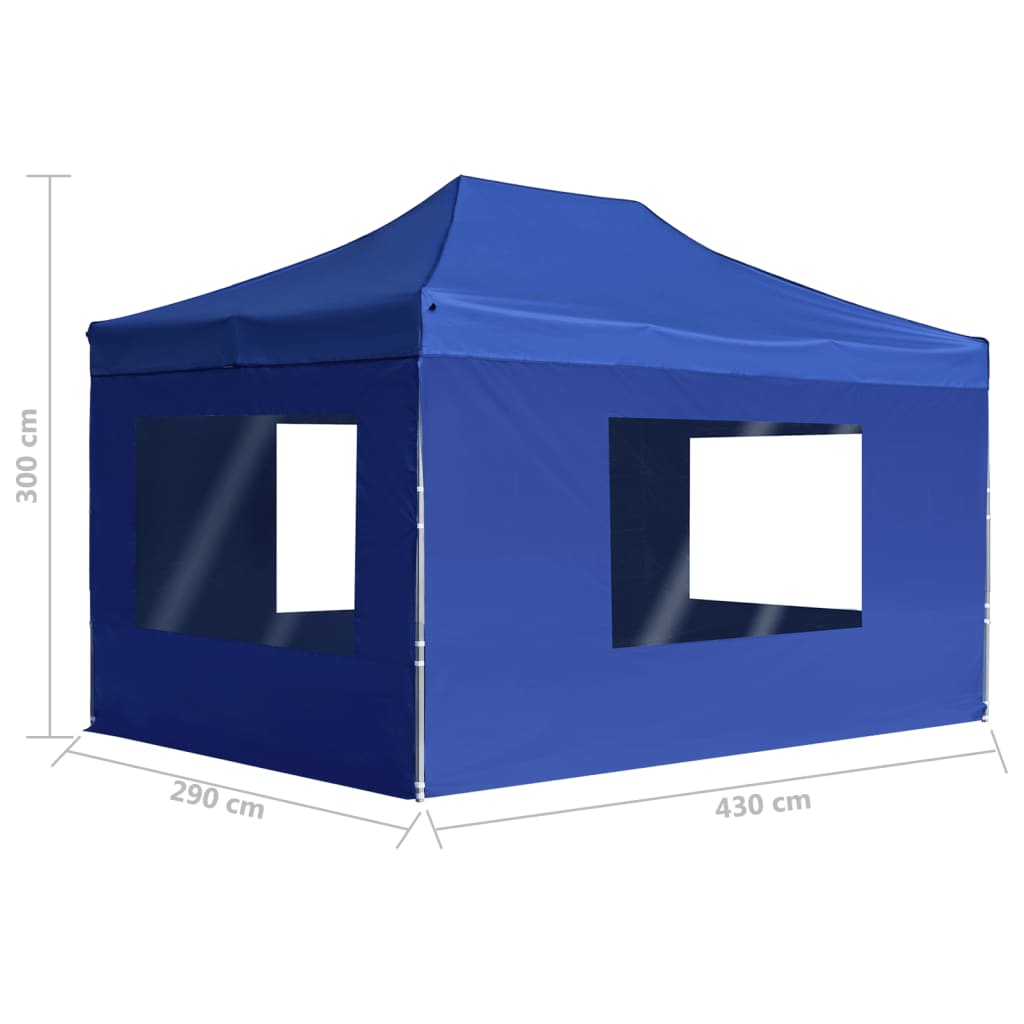 Profi-Partyzelt Faltbar mit Wänden Aluminium 4,5x3 m Blau