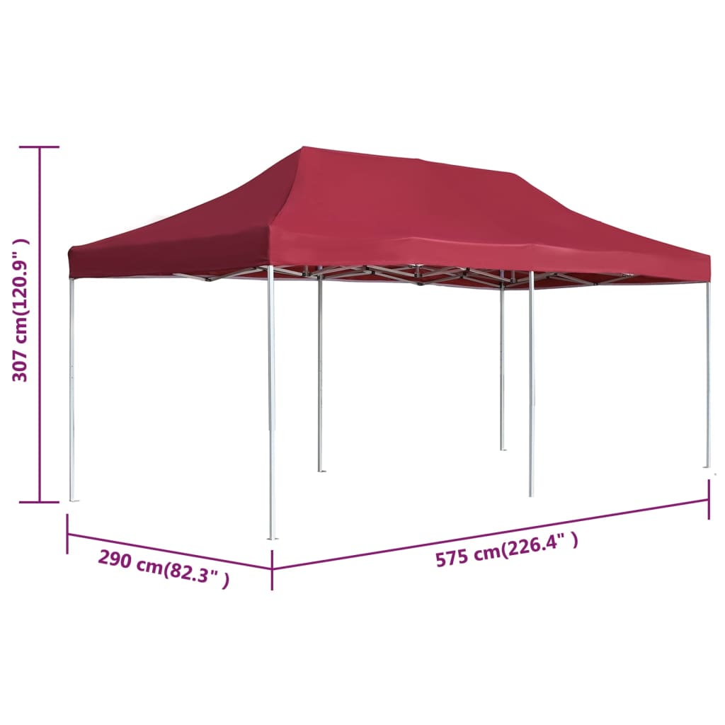 Tente de fête professionnelle pliable en aluminium 6x3 m rouge vin