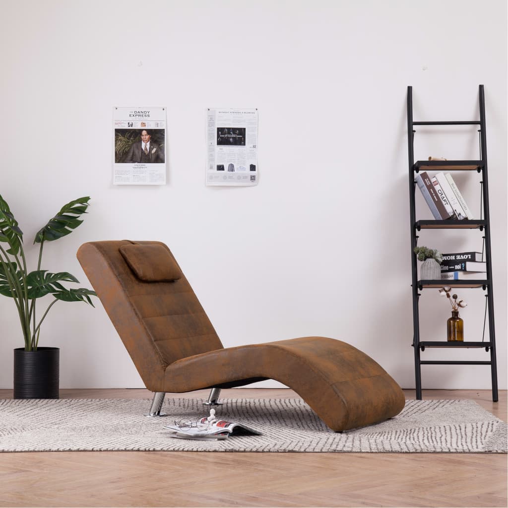 Chaiselongue mit Kissen Braun Wildleder-Optik