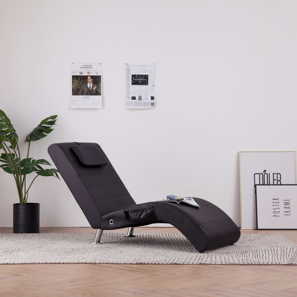 Massage Chaiselongue mit Kissen Braun Kunstleder