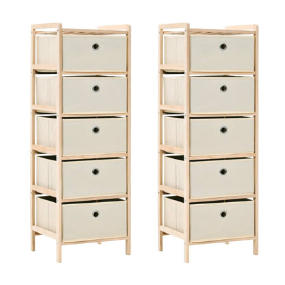 Commode panier 2 pièces avec 5 paniers en tissu bois de cèdre beige