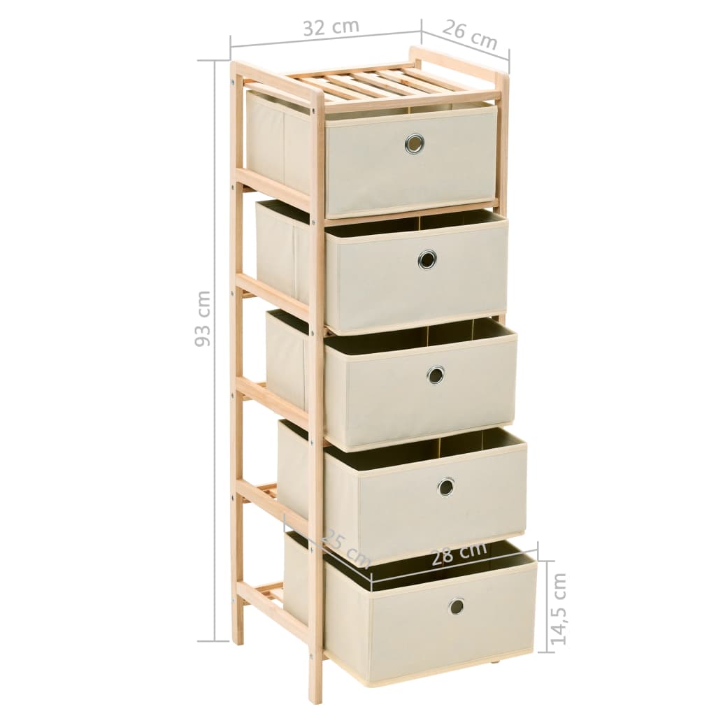 Commode panier 2 pièces avec 5 paniers en tissu bois de cèdre beige