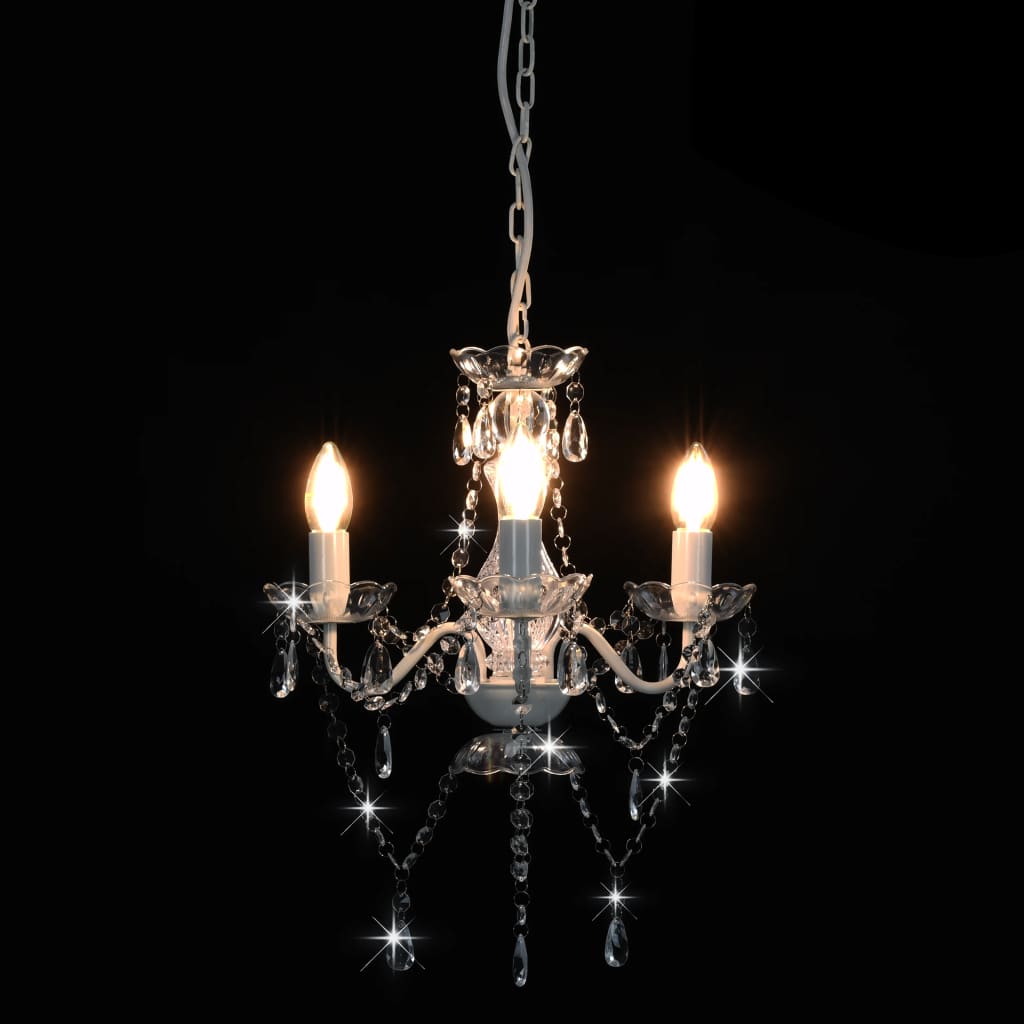 Lustre avec perles blanc rond 3×E14