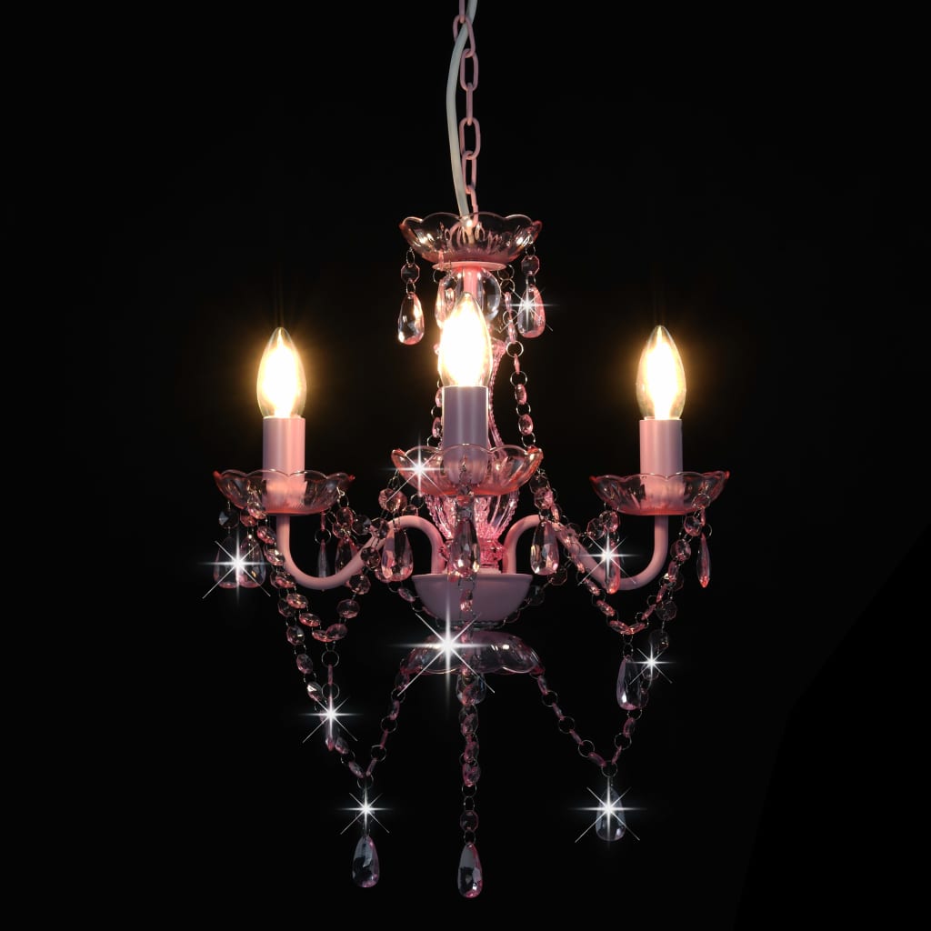 Lustre avec Perles Rose Rond 3×E14