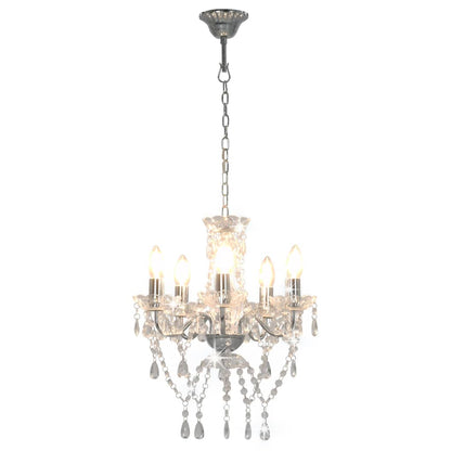 Lustre avec perles de cristal argent rond 5 x E14