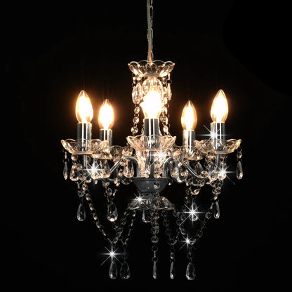 Lustre avec perles de cristal argent rond 5 x E14