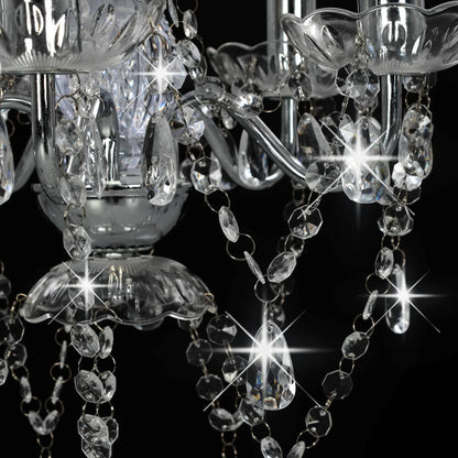 Lustre avec perles de cristal argent rond 5 x E14