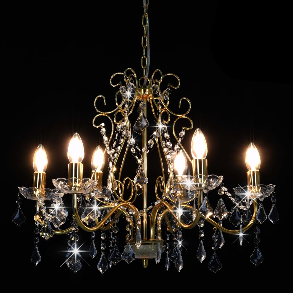 Lustre avec perles de cristal Doré Rond 6×E14