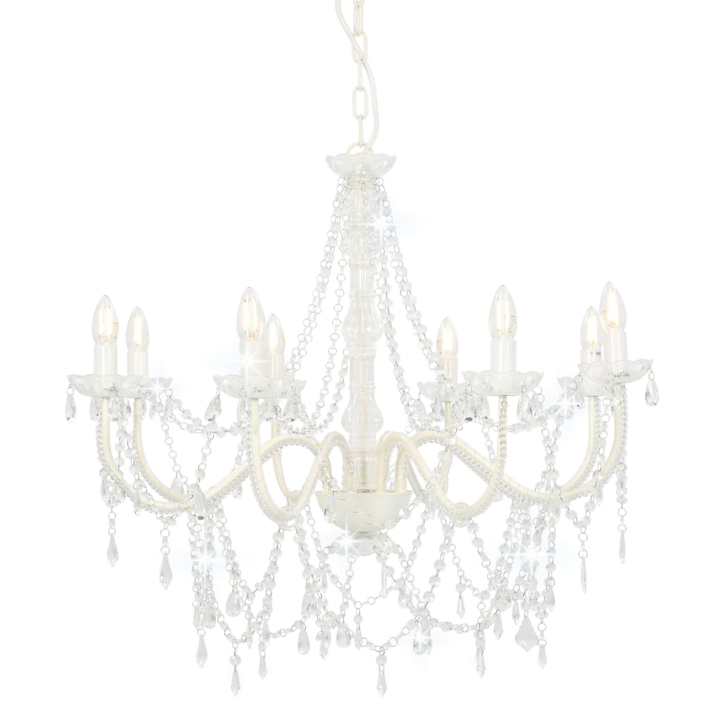 Lustre avec perles blanc 8 douilles E14