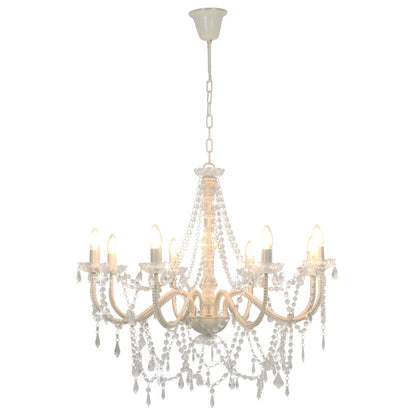 Lustre avec perles blanc 8 douilles E14