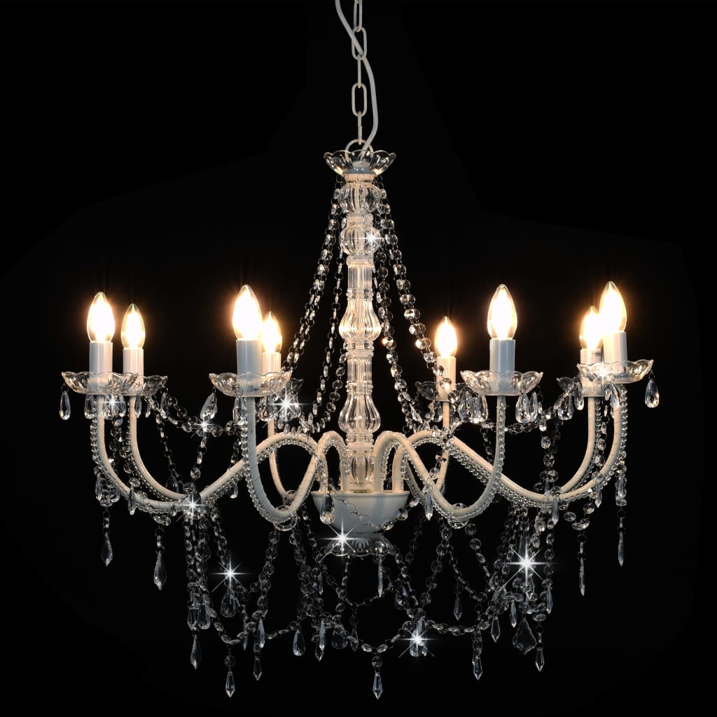 Lustre avec perles blanc 8 douilles E14