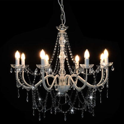 Lustre avec perles blanc 8 douilles E14